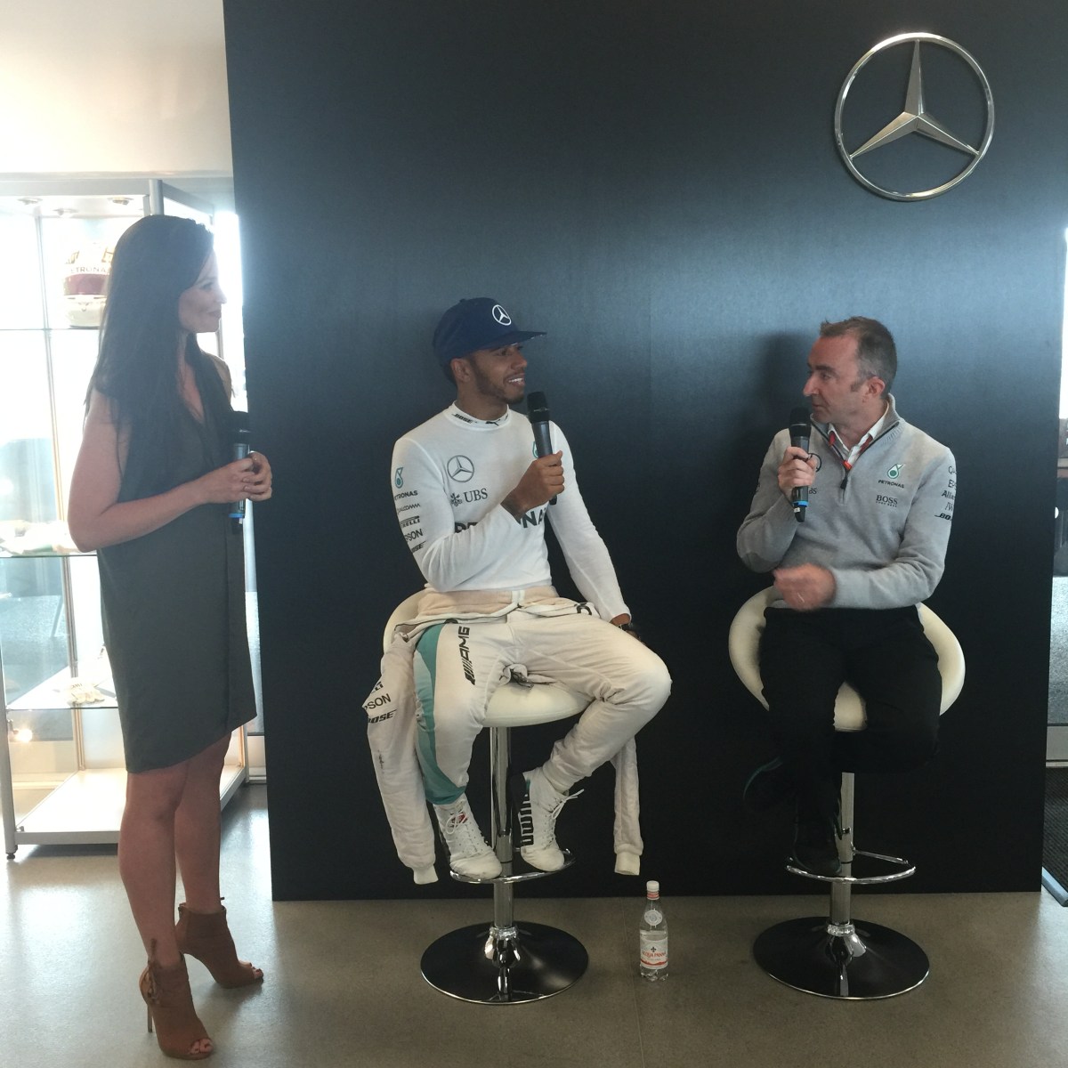 Torie Campbell with Lewis Hamilton and Paddy Lowe
